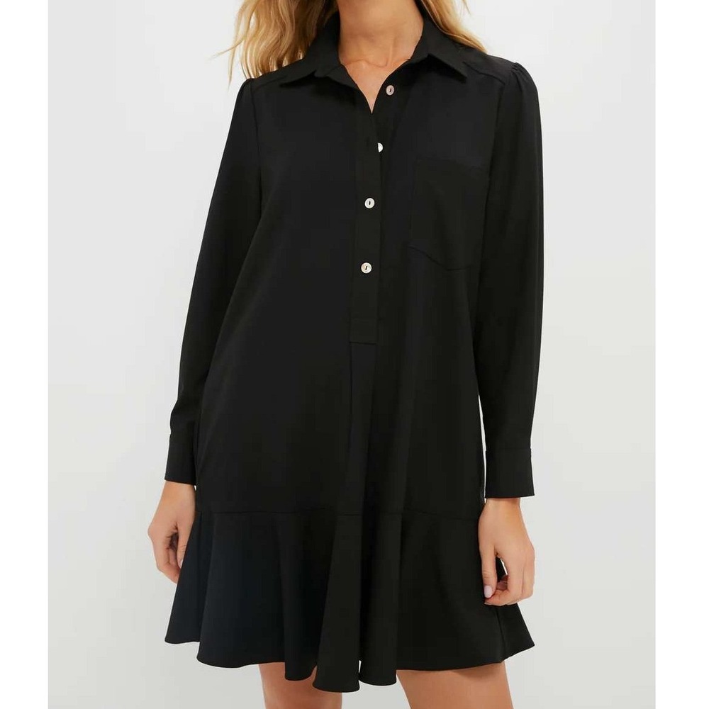 Tuckernuck Black Crepe Callahan Ruffle Hem Swing Long Sleeve Shirt Dress Size XL